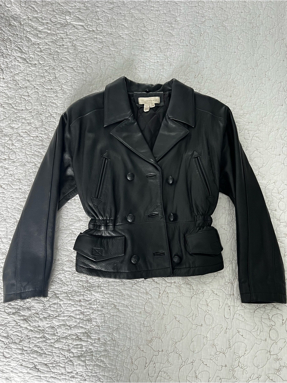 Black Leather Double-Breasted Women's Jacket